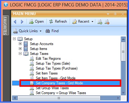 fmcg setup taxes-grid mode menu